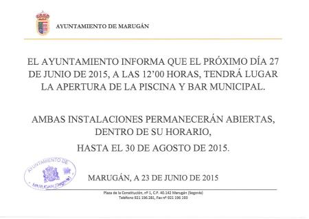 Imagen Apertura de Piscina y Bar Municipal