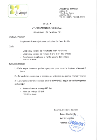 Imagen NOTA INFORMATIVA SOBRE PRECIOS LIMPIEZA FOSA SÉPTICA